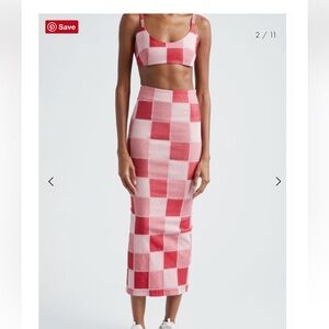 Sammy B Red/Pink Patchwork denim (checkered) two piece set